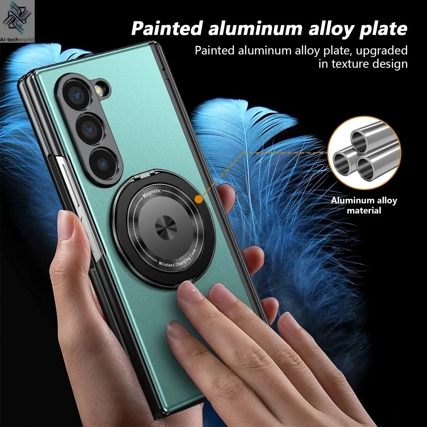 VIETAO Aluminum Alloy Plate PC Back Cover Z Fold 7 Phone Case With 360° Rotatable Magnet Metal Bracket For Galaxy Z Fold 7/6/5/4 Ai-TechWorld 