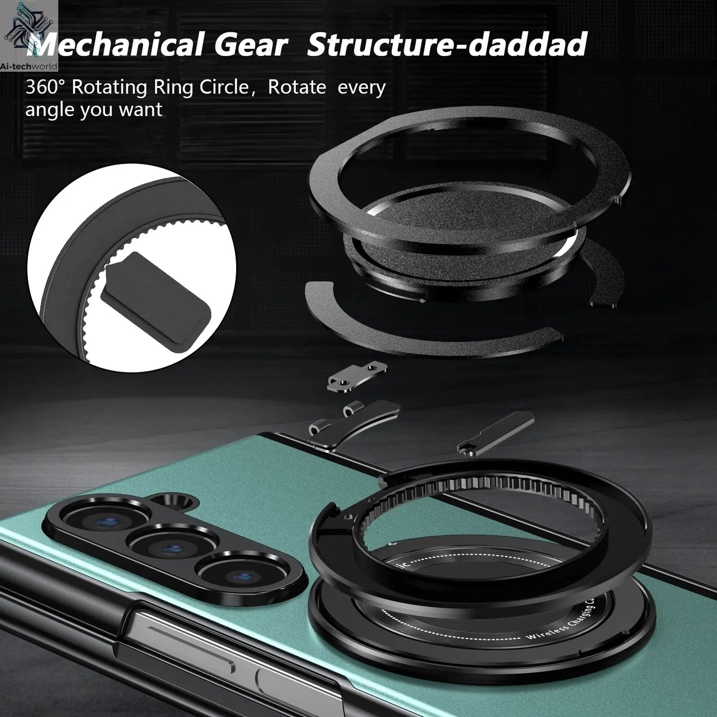 VIETAO Aluminum Alloy Plate PC Back Cover Z Fold 7 Phone Case With 360° Rotatable Magnet Metal Bracket For Galaxy Z Fold 7/6/5/4 Ai-TechWorld 