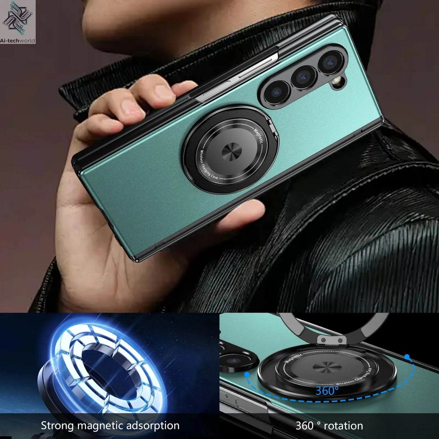 VIETAO Aluminum Alloy Plate PC Back Cover Z Fold 7 Phone Case With 360° Rotatable Magnet Metal Bracket For Galaxy Z Fold 7/6/5/4 Ai-TechWorld 
