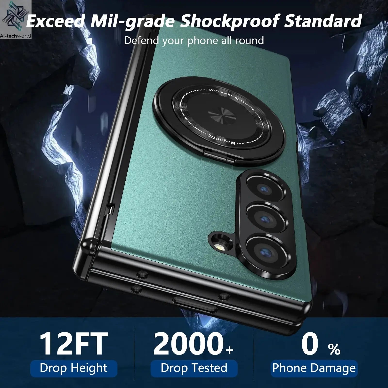 VIETAO Aluminum Alloy Plate PC Back Cover Z Fold 7 Phone Case With 360° Rotatable Magnet Metal Bracket For Galaxy Z Fold 7/6/5/4 Ai-TechWorld 