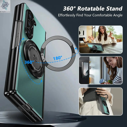 VIETAO Aluminum Alloy Plate PC Back Cover Z Fold 7 Phone Case With 360° Rotatable Magnet Metal Bracket For Galaxy Z Fold 7/6/5/4 Ai-TechWorld 
