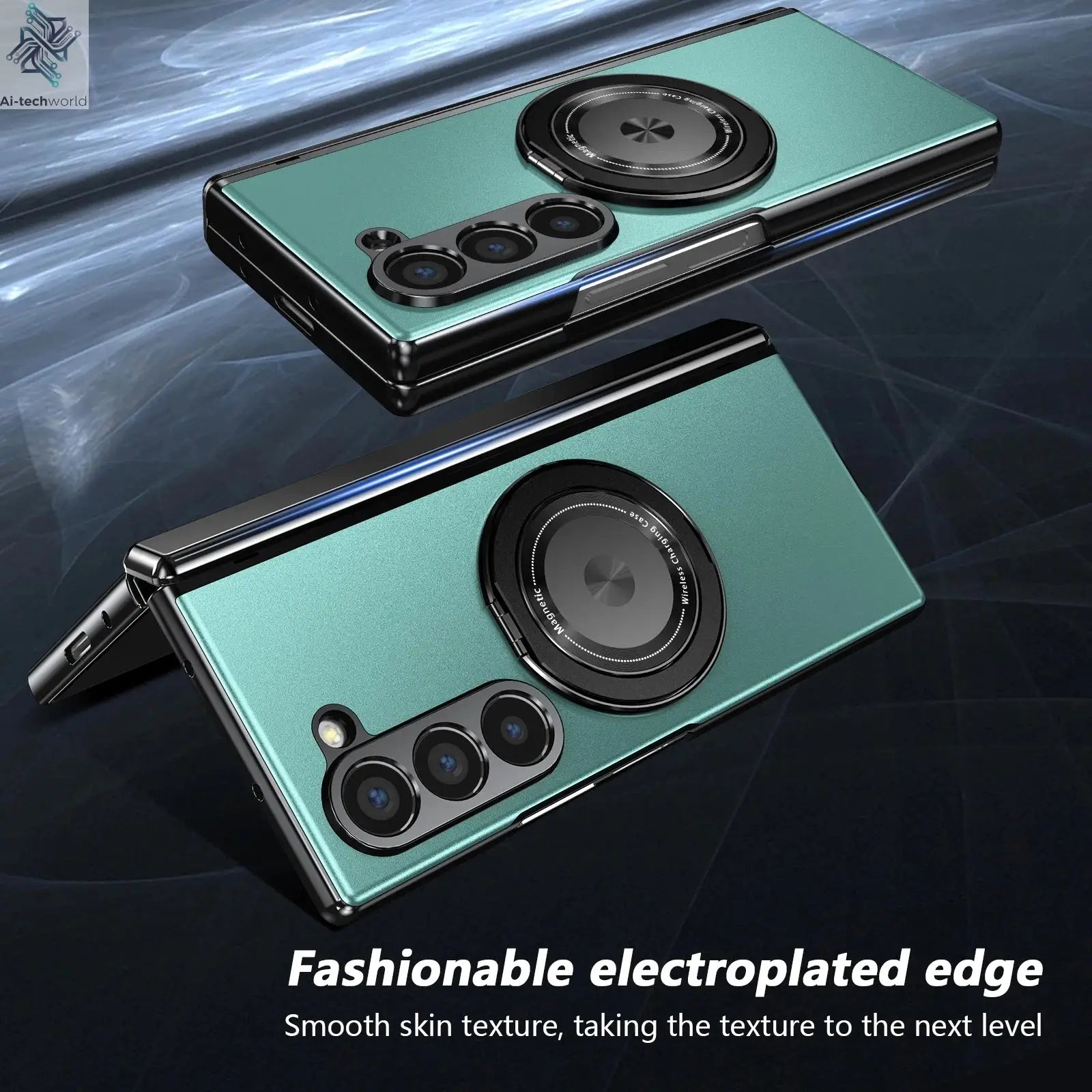 VIETAO Aluminum Alloy Plate PC Back Cover Z Fold 7 Phone Case With 360° Rotatable Magnet Metal Bracket For Galaxy Z Fold 7/6/5/4 Ai-TechWorld 