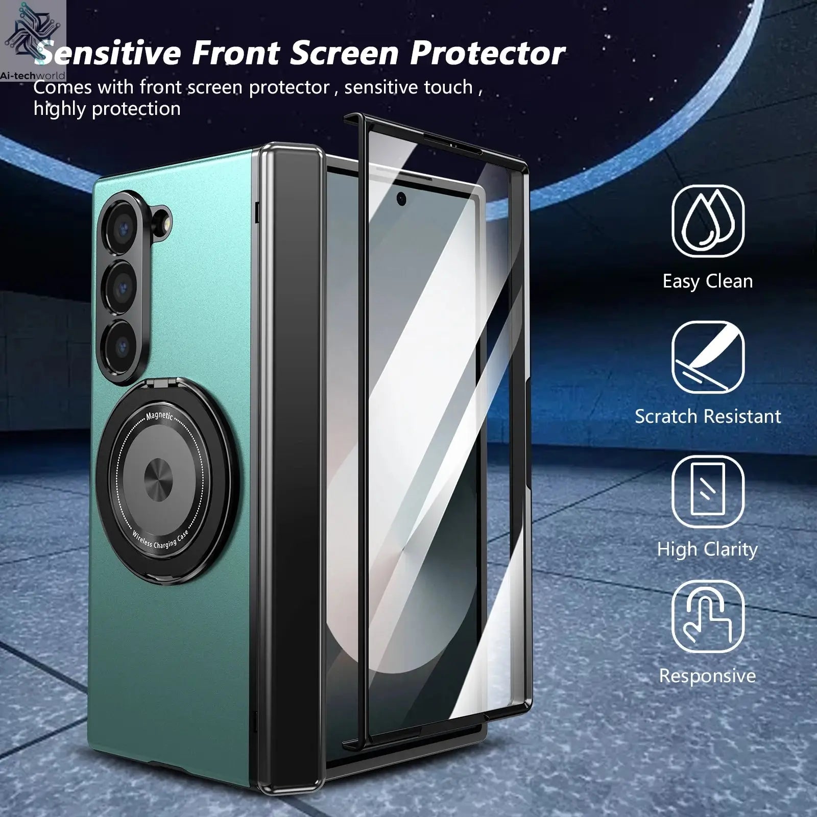 VIETAO Aluminum Alloy Plate PC Back Cover Z Fold 7 Phone Case With 360° Rotatable Magnet Metal Bracket For Galaxy Z Fold 7/6/5/4 Ai-TechWorld 
