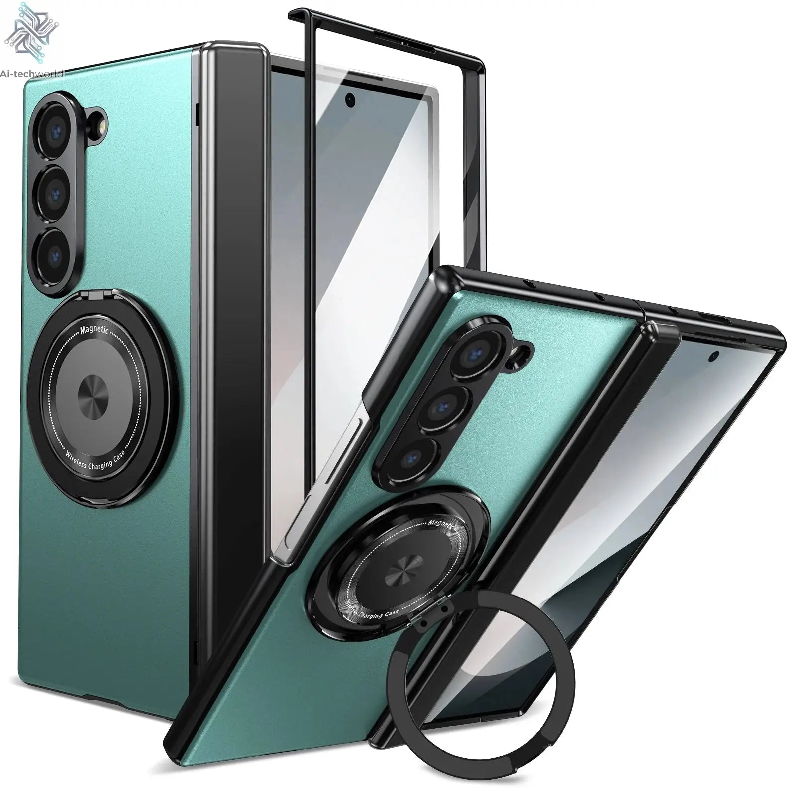 VIETAO Aluminum Alloy Plate PC Back Cover Z Fold 7 Phone Case With 360° Rotatable Magnet Metal Bracket For Galaxy Z Fold 7/6/5/4 Ai-TechWorld 
