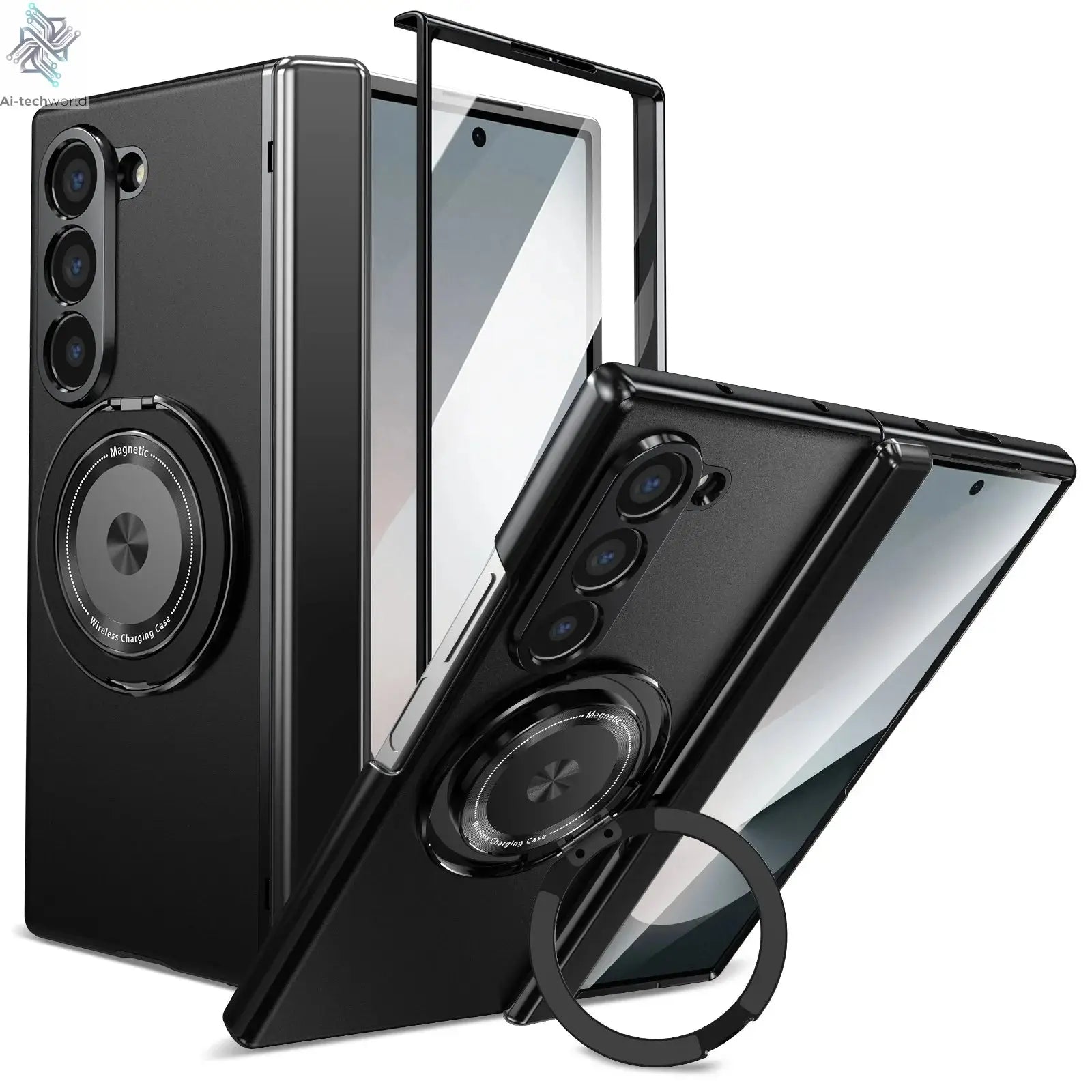 VIETAO Aluminum Alloy Plate PC Back Cover Z Fold 7 Phone Case With 360° Rotatable Magnet Metal Bracket For Galaxy Z Fold 7/6/5/4 Ai-TechWorld 