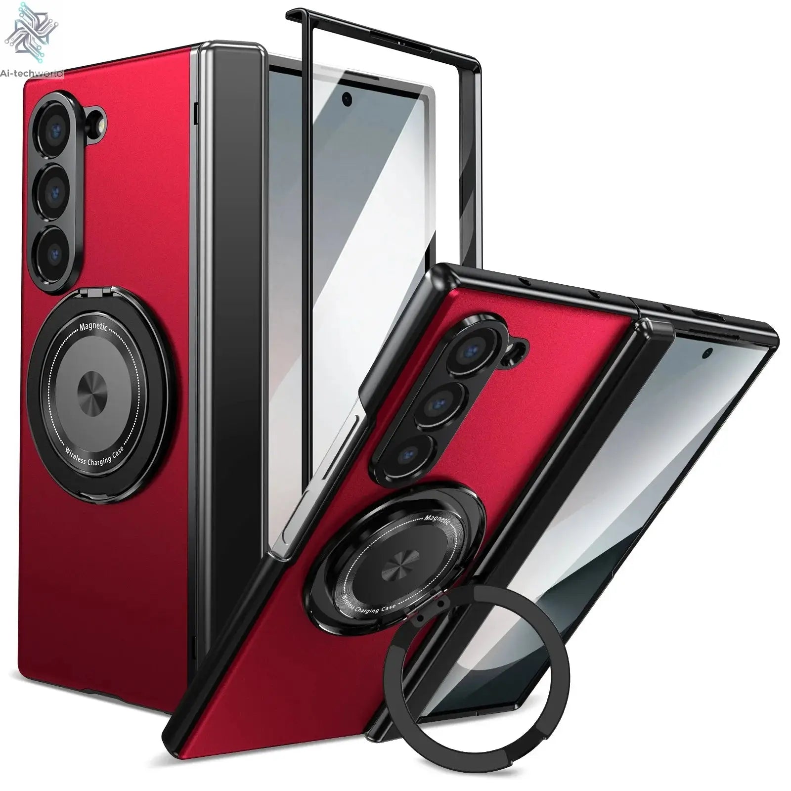 VIETAO Aluminum Alloy Plate PC Back Cover Z Fold 7 Phone Case With 360° Rotatable Magnet Metal Bracket For Galaxy Z Fold 7/6/5/4 Ai-TechWorld 