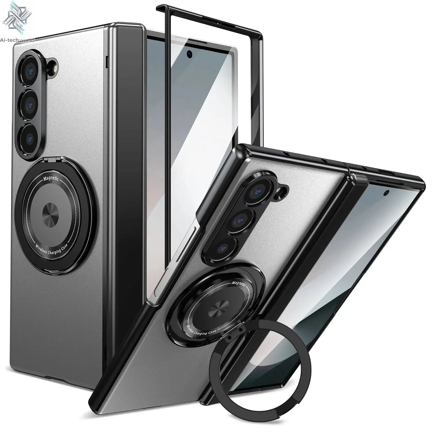 VIETAO Aluminum Alloy Plate PC Back Cover Z Fold 7 Phone Case With 360° Rotatable Magnet Metal Bracket For Galaxy Z Fold 7/6/5/4 Ai-TechWorld 