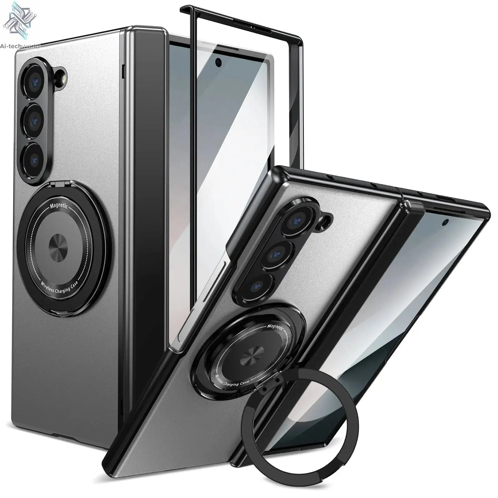 VIETAO Aluminum Alloy Plate PC Back Cover Z Fold 7 Phone Case With 360° Rotatable Magnet Metal Bracket For Galaxy Z Fold 7/6/5/4 Ai-TechWorld 