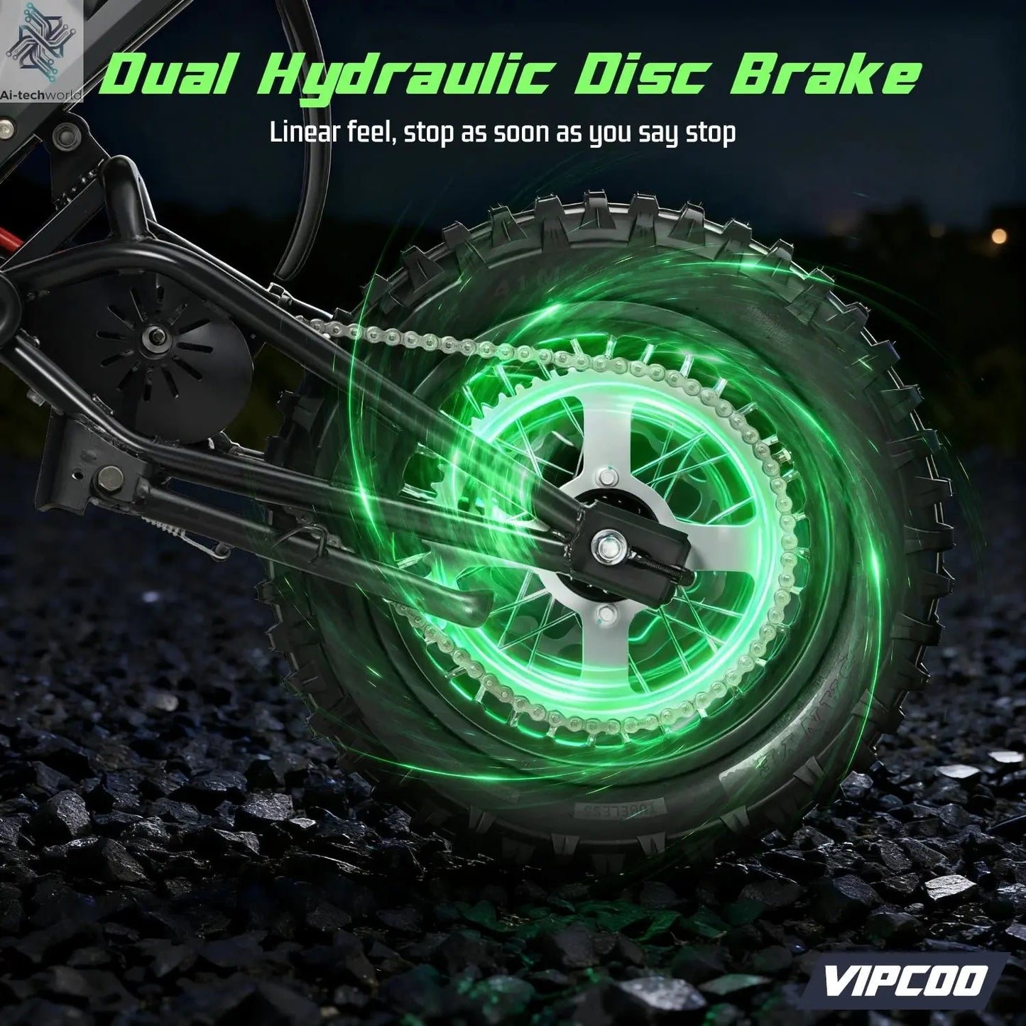 VIPCOO H3 Electric Motorcycle 3500W Motor 48V23AH Battery 63KM/H Max Speed 40-70KM Range Hydraulic Brakes Electric Mountain Bike Ai-TechWorld 
