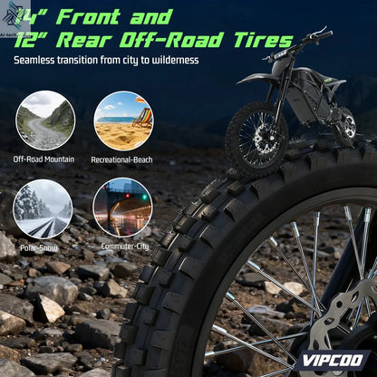VIPCOO H3 Electric Motorcycle 3500W Motor 48V23AH Battery 63KM/H Max Speed 40-70KM Range Hydraulic Brakes Electric Mountain Bike Ai-TechWorld 