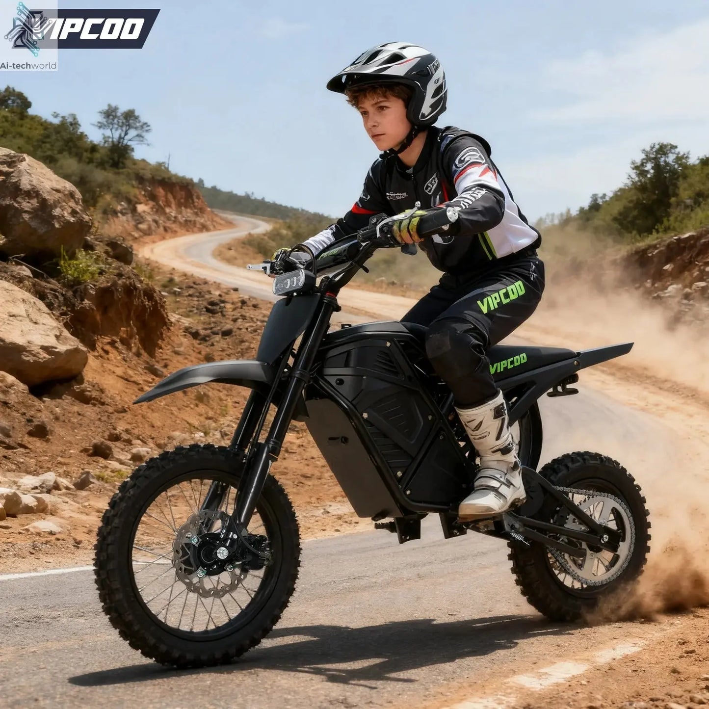 VIPCOO H3 Electric Motorcycle 3500W Motor 48V23AH Battery 63KM/H Max Speed 40-70KM Range Hydraulic Brakes Electric Mountain Bike Ai-TechWorld 