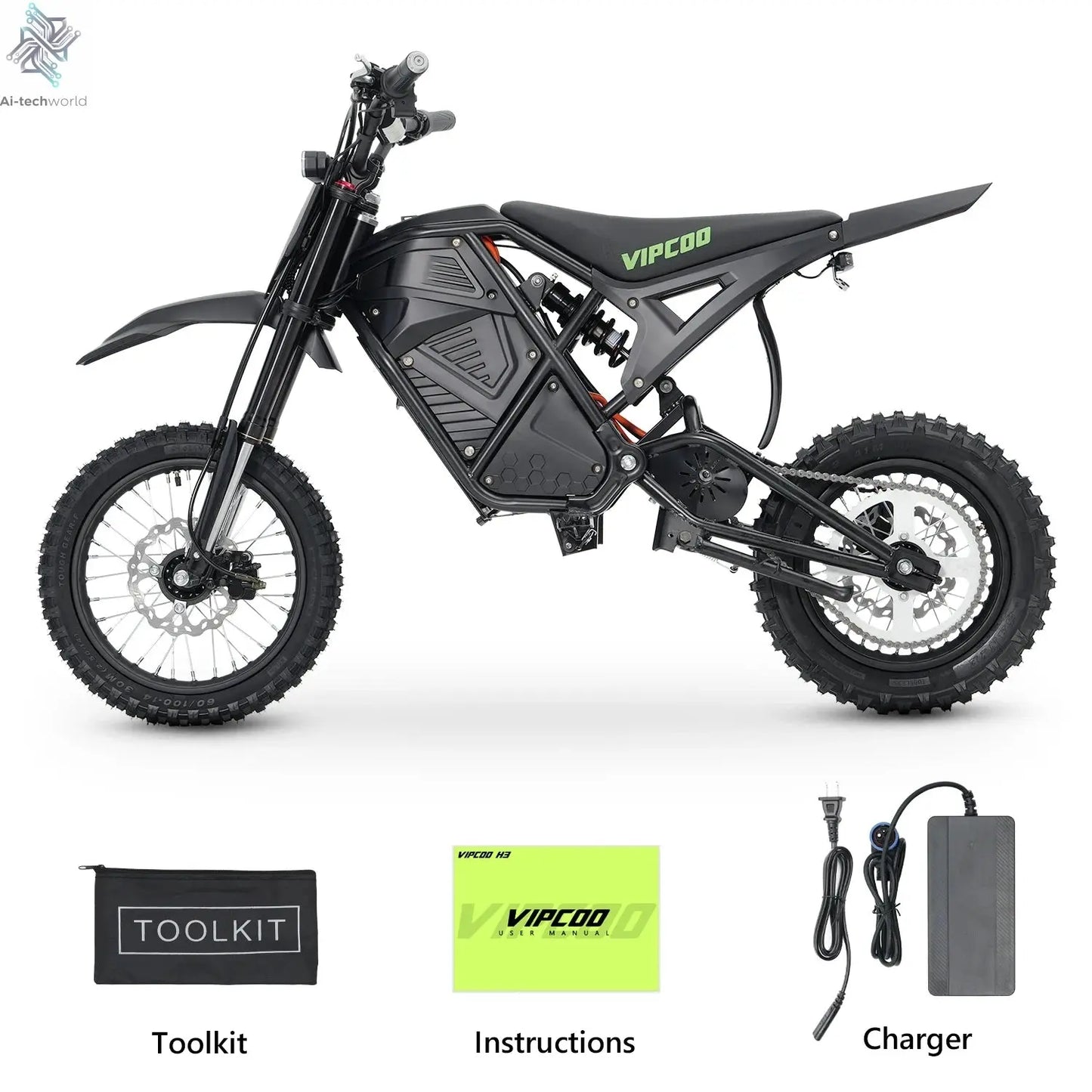 VIPCOO H3 Electric Motorcycle 3500W Motor 48V23AH Battery 63KM/H Max Speed 40-70KM Range Hydraulic Brakes Electric Mountain Bike Ai-TechWorld 
