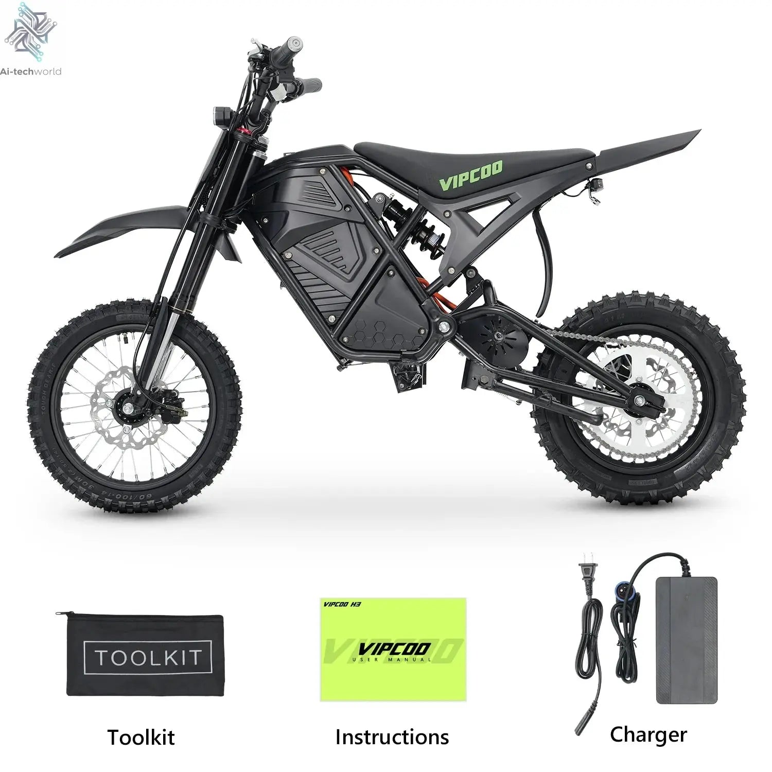 VIPCOO H3 Electric Motorcycle 3500W Motor 48V23AH Battery 63KM/H Max Speed 40-70KM Range Hydraulic Brakes Electric Mountain Bike Ai-TechWorld 
