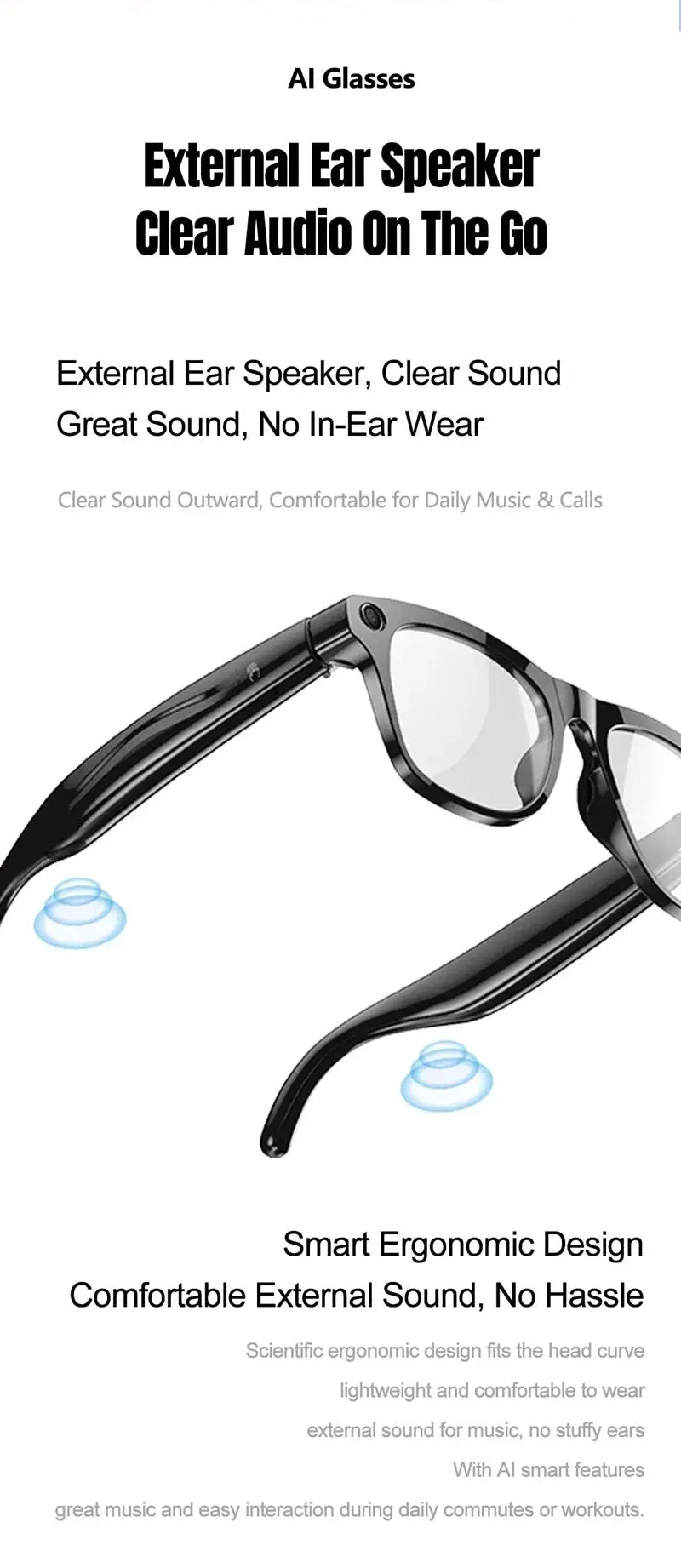VIVO 4K HD AI Smart Glasses GPT100MP Multifunctional Camera Chat Bluetooth Call Voice Assistant Music Player Smart Translation Exam or homework passing glasses Ai-TechWorld 