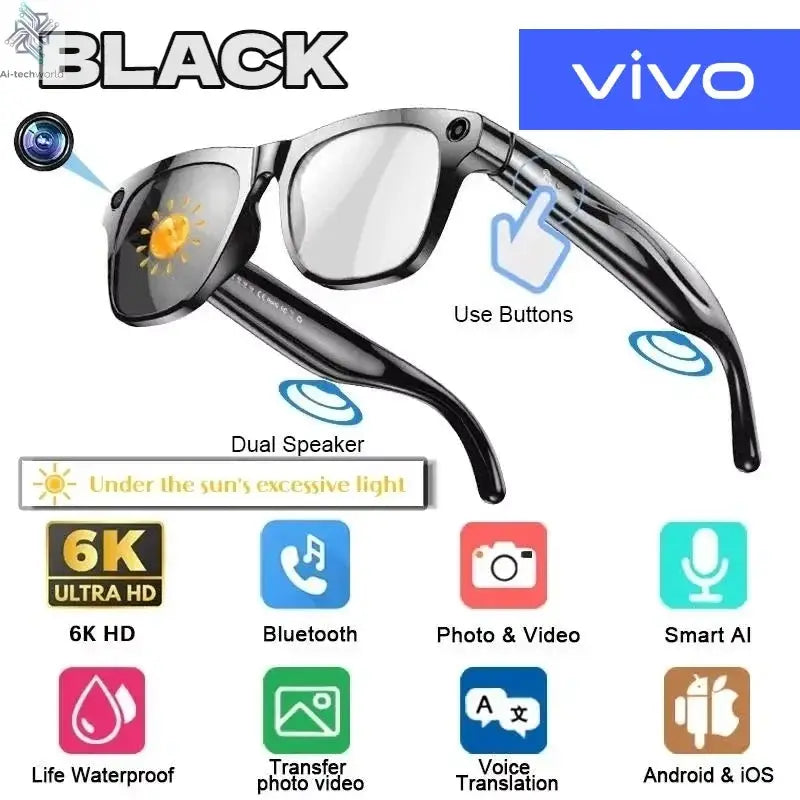 VIVO 4K HD AI Smart Glasses GPT100MP Multifunctional Camera Chat Bluetooth Call Voice Assistant Music Player Smart Translation Exam or homework passing glasses Ai-TechWorld 