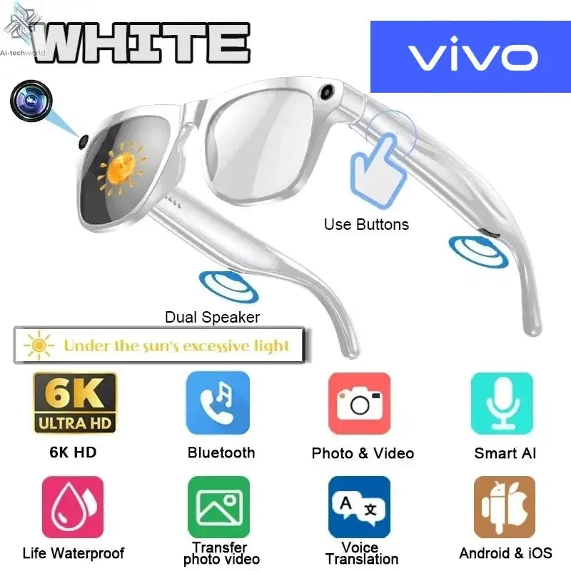 VIVO 4K HD AI Smart Glasses GPT100MP Multifunctional Camera Chat Bluetooth Call Voice Assistant Music Player Smart Translation Exam or homework passing glasses Ai-TechWorld 
