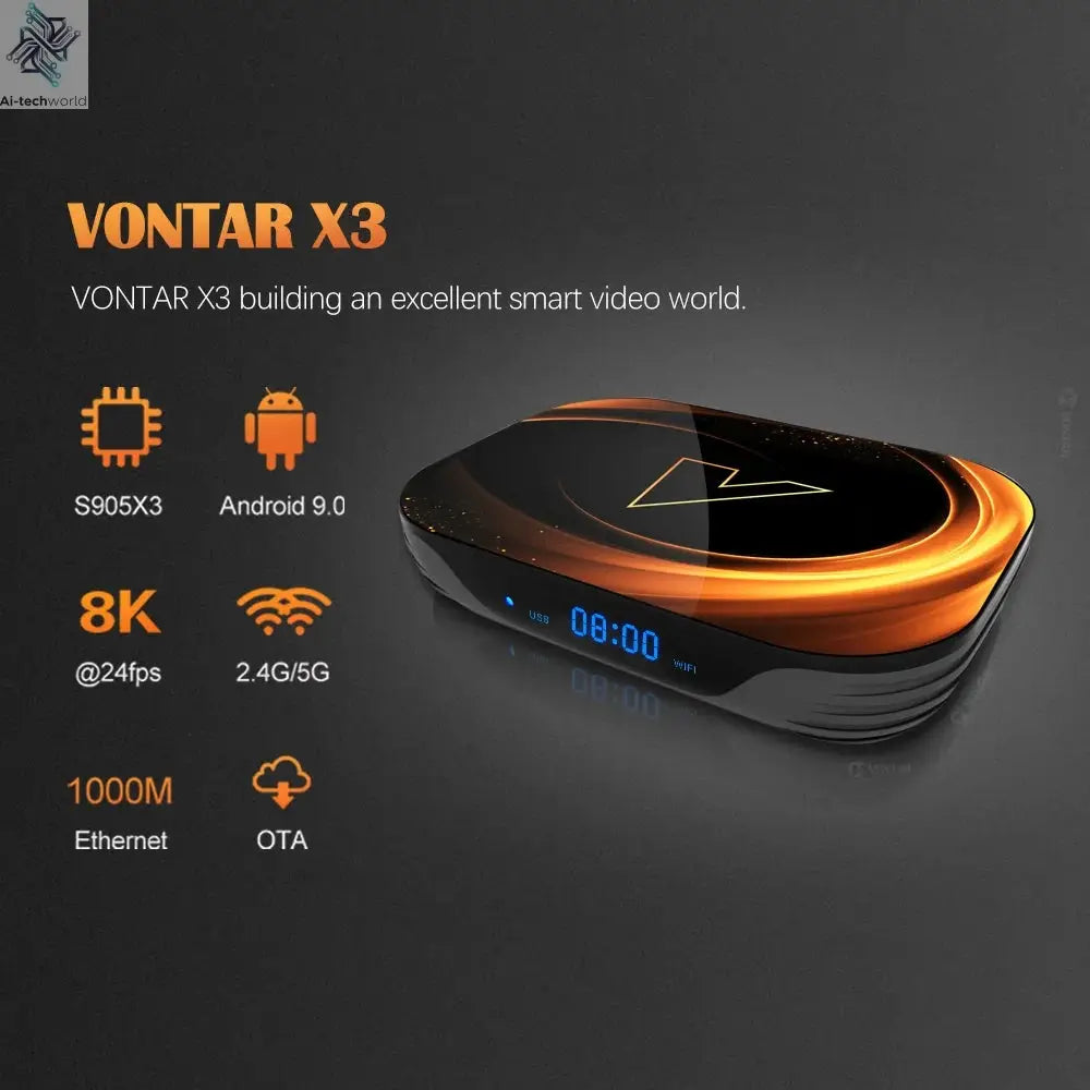 VONTAR X3 4GB 32GB 8K TV BOX Android 9 Smart Android TVBOX 9.0 Amlogic S905X3 Wifi 1080P BT 4K Set Top Box media player Ai-TechWorld 
