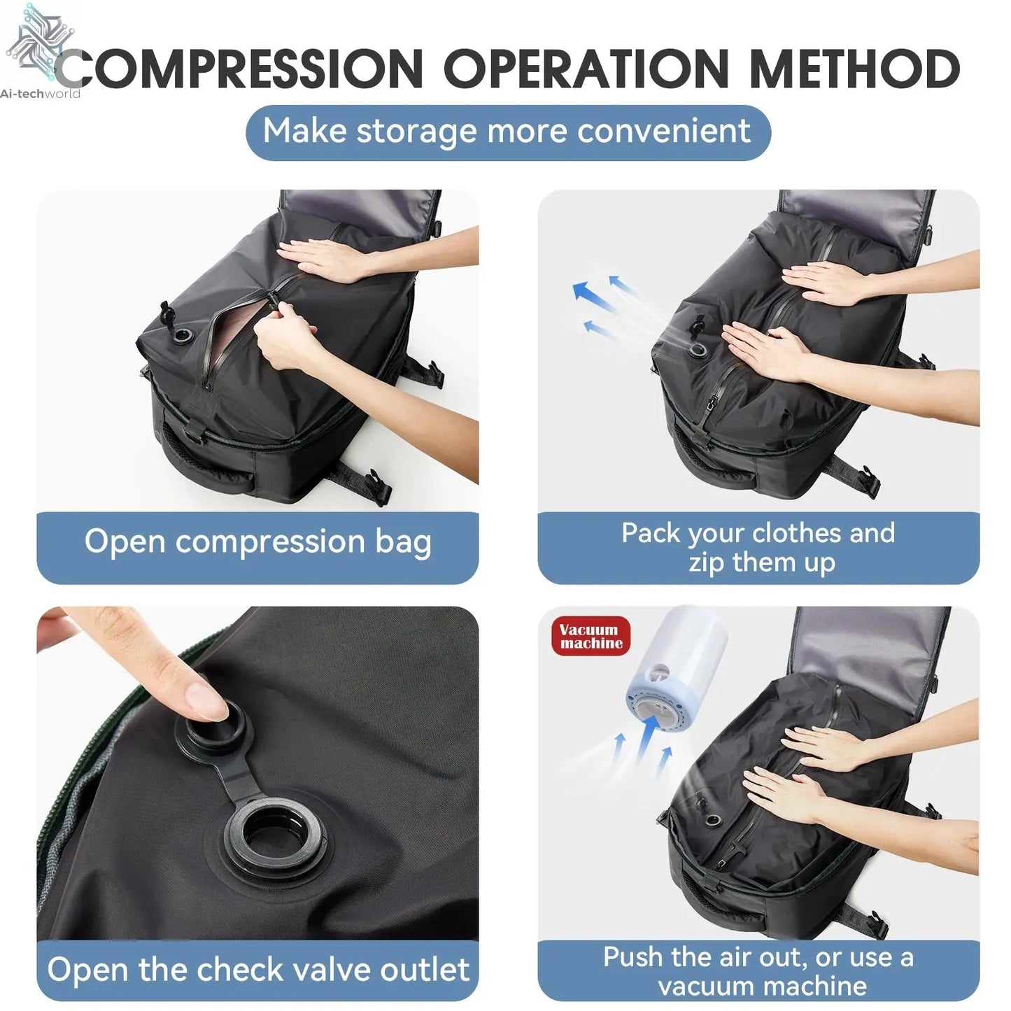 Vacuum Backpack Travel Bag for Men Large Capacity Backpack Business Laptop Backpack Women Men Expandable Backpack School Bag Ai-TechWorld