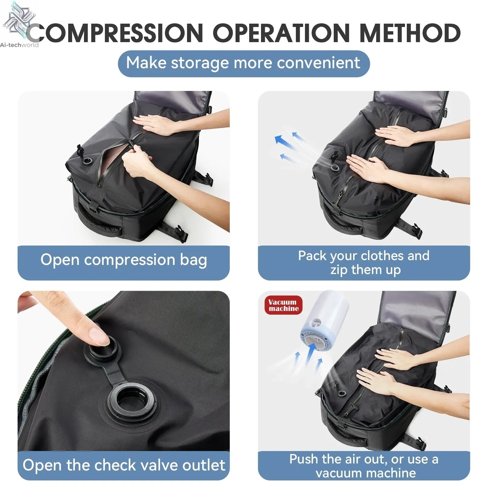 Vacuum Backpack Travel Bag for Men Large Capacity Backpack Business Laptop Backpack Women Men Expandable Backpack School Bag Ai-TechWorld