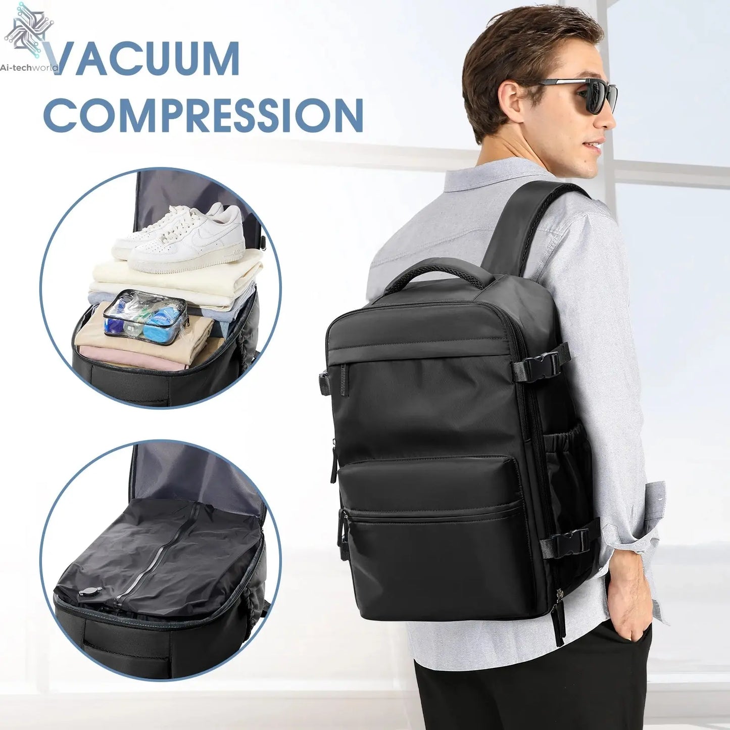Vacuum Backpack Travel Bag for Men Large Capacity Backpack Business Laptop Backpack Women Men Expandable Backpack School Bag Ai-TechWorld