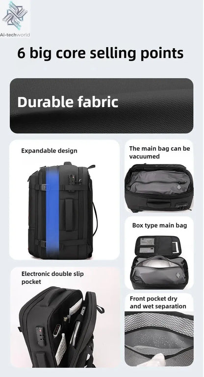 Vacuum Compression Mens Backpack Expandable Large Capacity Multi functional Laptop Bag Short Trip Travel Hiking Pack Ai-TechWorld