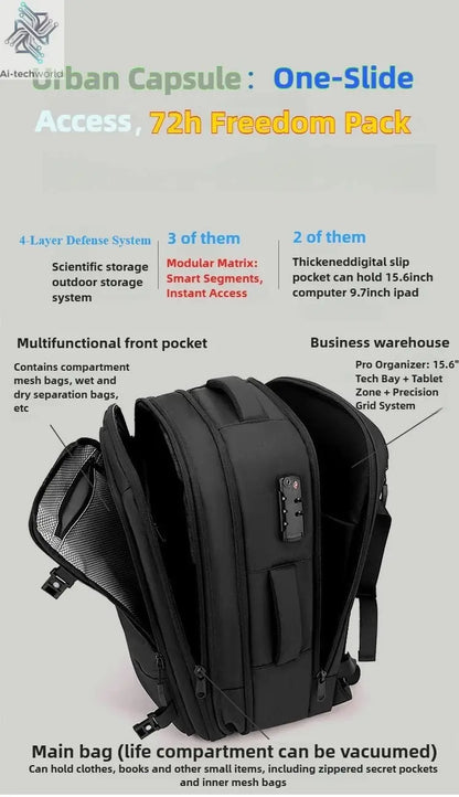 Vacuum Compression Mens Backpack Expandable Large Capacity Multi functional Laptop Bag Short Trip Travel Hiking Pack Ai-TechWorld