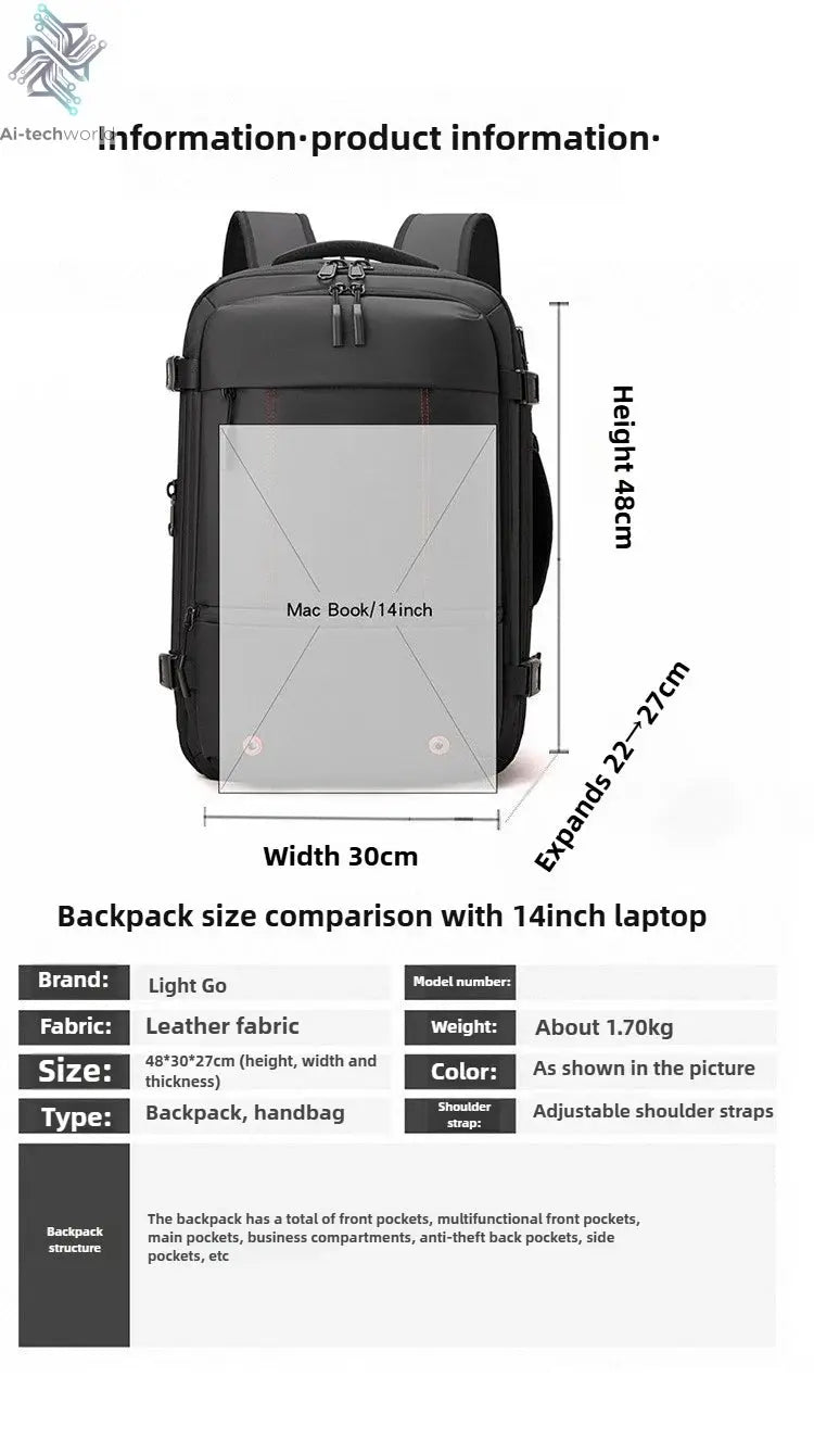 Vacuum Compression Mens Backpack Expandable Large Capacity Multi functional Laptop Bag Short Trip Travel Hiking Pack Ai-TechWorld