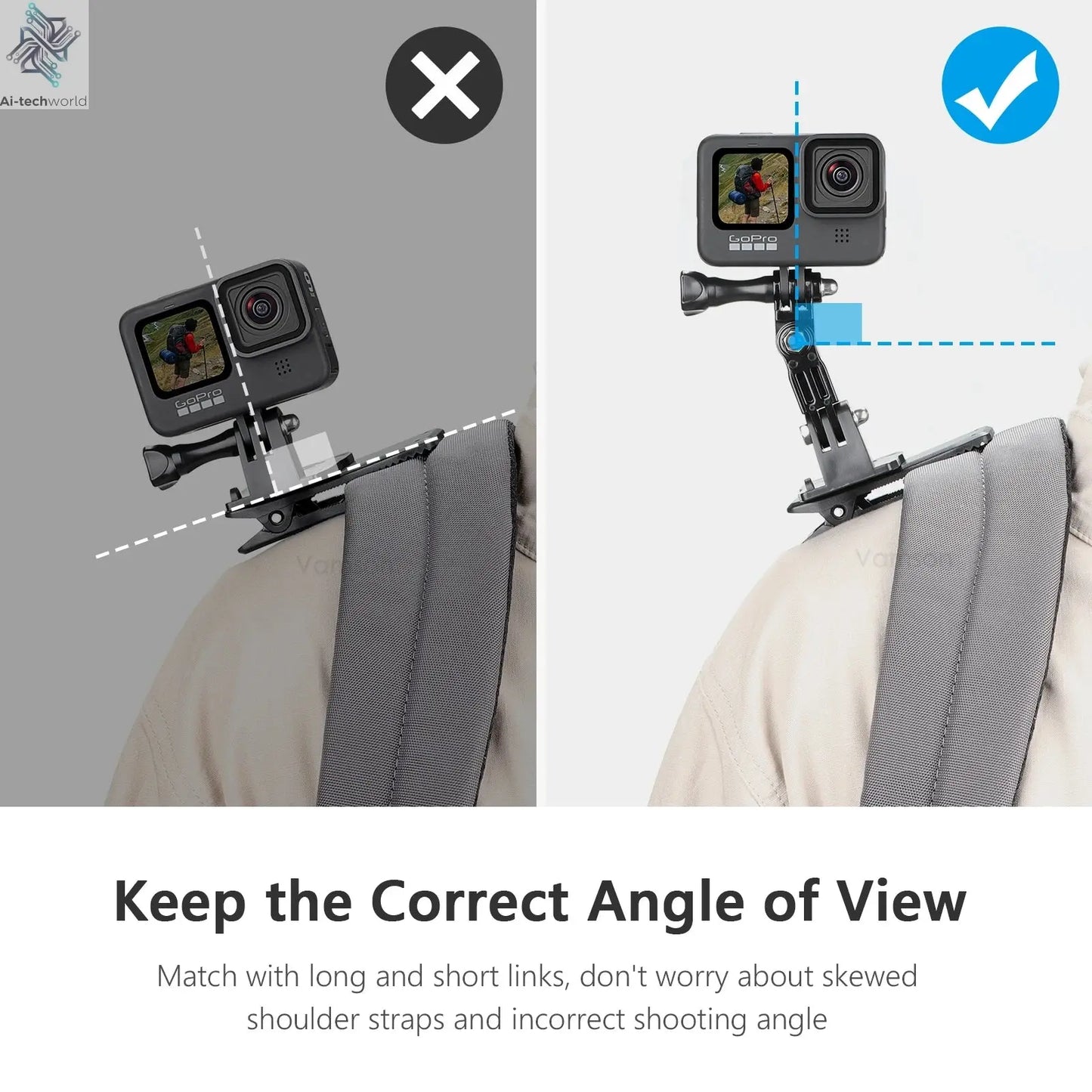 Vamson Backpack Clip for Insta360 x3 for GoPro Hero 11 10 9 Camera 360° Rotate Shoulder Belt Mount Accessories for Dji Action Ai-TechWorld 