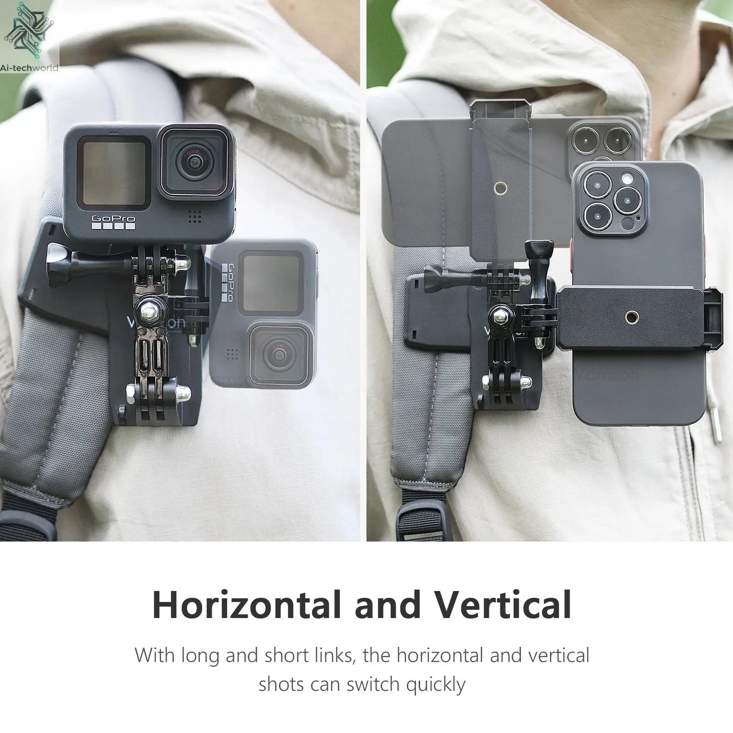 Vamson Backpack Clip for Insta360 x3 for GoPro Hero 11 10 9 Camera 360° Rotate Shoulder Belt Mount Accessories for Dji Action Ai-TechWorld 