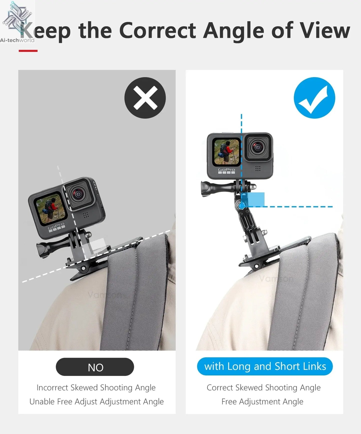 Vamson Backpack Clip for Insta360 x3 for GoPro Hero 11 10 9 Camera 360° Rotate Shoulder Belt Mount Accessories for Dji Action Ai-TechWorld 