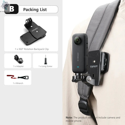 Vamson Backpack Clip for Insta360 x3 for GoPro Hero 11 10 9 Camera 360° Rotate Shoulder Belt Mount Accessories for Dji Action Ai-TechWorld 