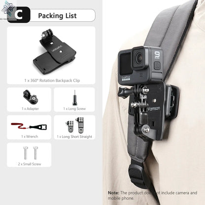 Vamson Backpack Clip for Insta360 x3 for GoPro Hero 11 10 9 Camera 360° Rotate Shoulder Belt Mount Accessories for Dji Action Ai-TechWorld 
