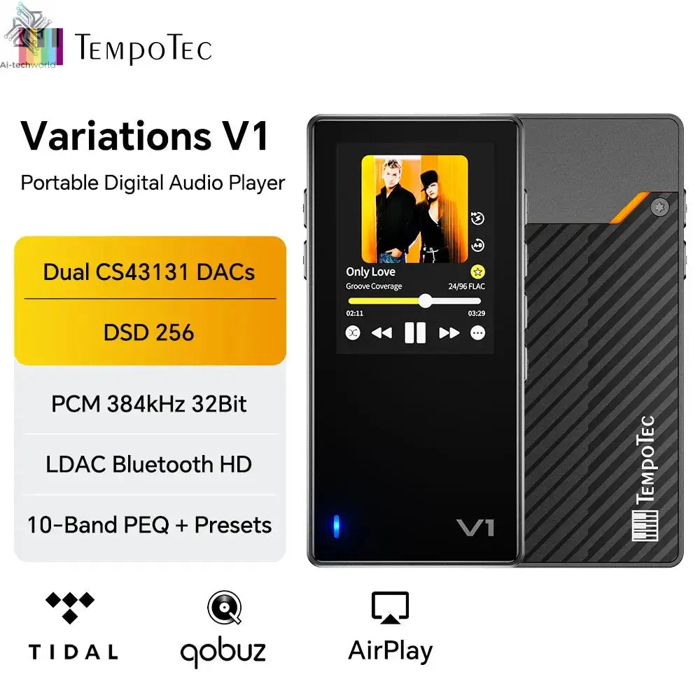 Variations V1 EZHiFi&TempoTec HiFI music player, digital audio player, USB DAC,headphone amplifier, 4.4mm&3.5mm ports, PEQ, Ai-TechWorld 