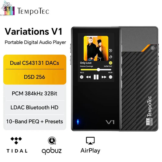 Variations V1 EZHiFi&TempoTec HiFI music player, digital audio player, USB DAC,headphone amplifier, 4.4mm&3.5mm ports, PEQ, Ai-TechWorld 