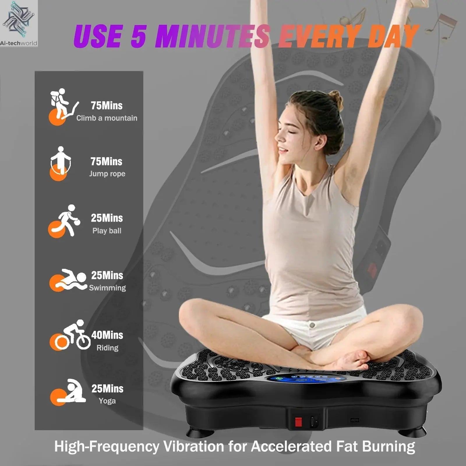 Vibration Plate Exercise Machine Fat - Burning Full Body Workout Power Vibration n Resistance Bands Fitness Equipmen Weight Loss - Ai - TechWorld