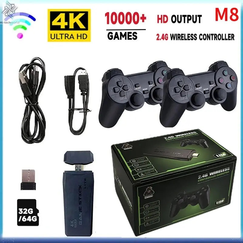 Video Game Sticks M8 Console 2.4G Dual Wireless Controller Game Stick 4K 10000 games 64GB Retro game For Dropshiopping Xmas Gift Ai-TechWorld 