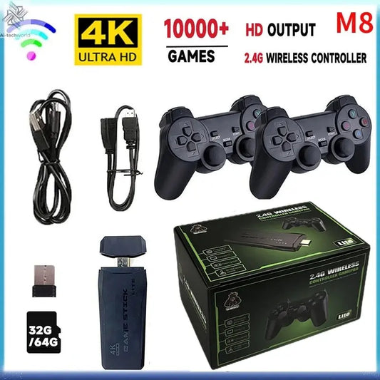 Video Game Sticks M8 Console 2.4G Dual Wireless Controller Game Stick 4K 10000 games 64GB Retro game For Dropshiopping Xmas Gift Ai-TechWorld 
