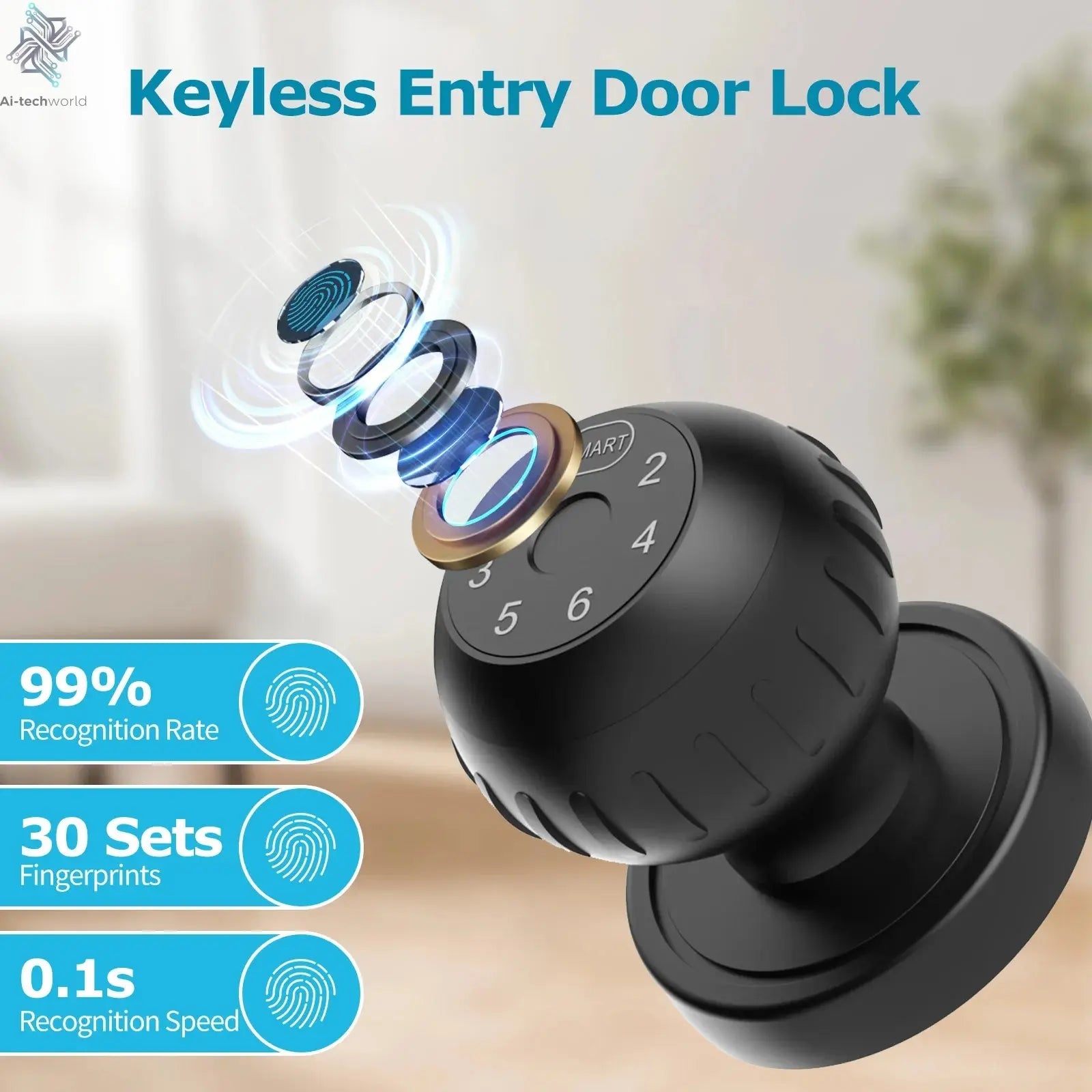 Viladepot Smart Lock Fingerprint Door Lock App Control Passcode Unlock Electronic Touchscreen Keypad Indoor Ai-TechWorld 