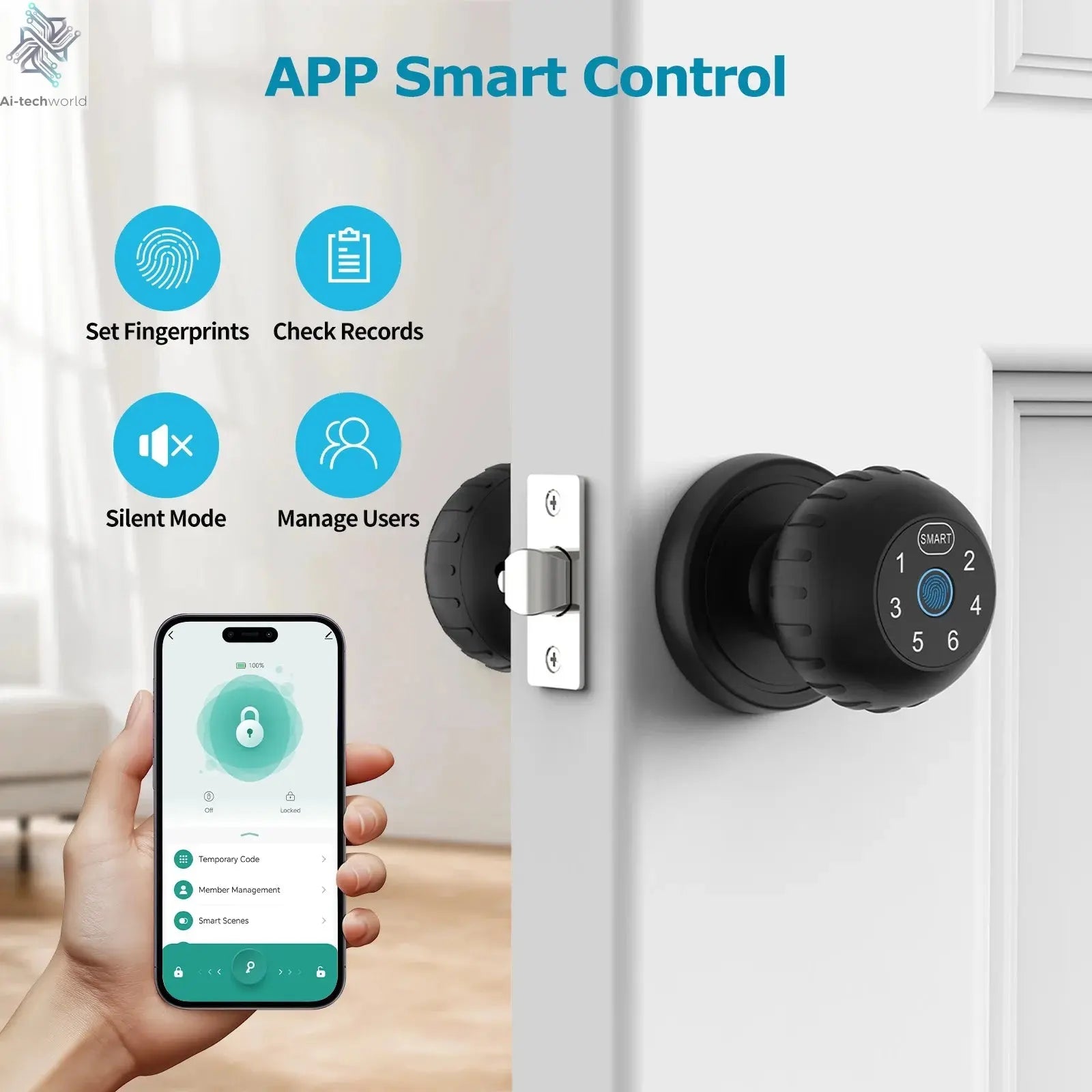 Viladepot Smart Lock Fingerprint Door Lock App Control Passcode Unlock Electronic Touchscreen Keypad Indoor Ai-TechWorld 