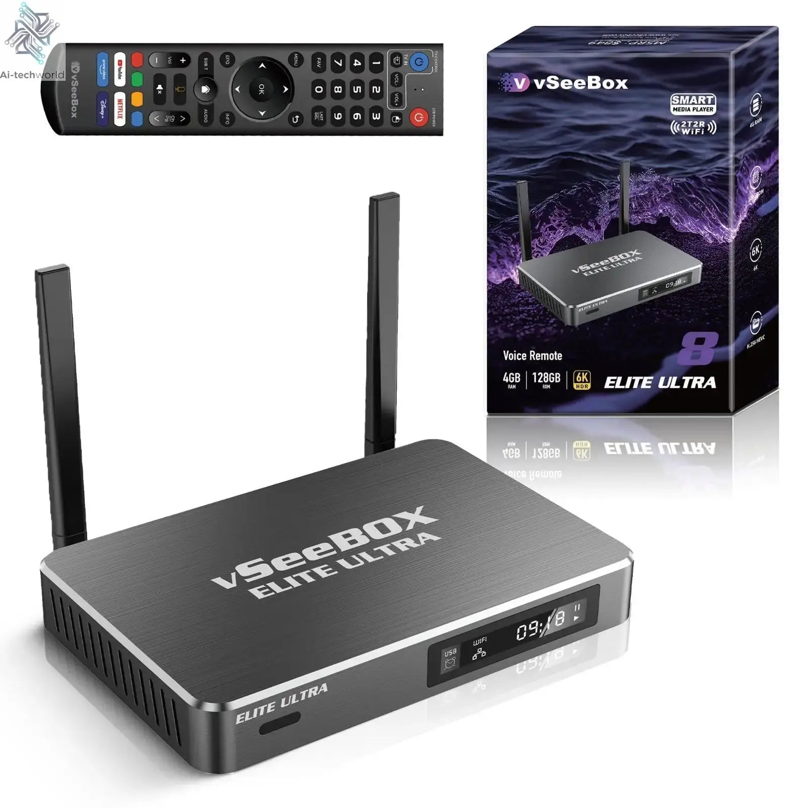 Vseebox ELITE ULTRA with Voice control 8K 2025 Model Timeshift Feature 4GB RAM + 128 GB Storage  Streaming Box Ai-TechWorld 