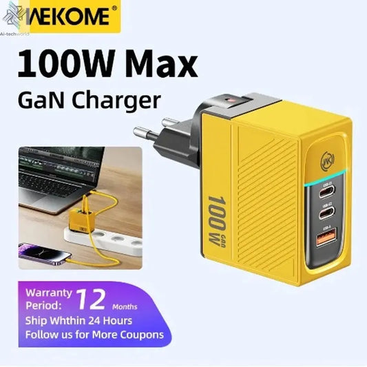 WEKOME GaN 100W Charger High Speed Fast Charging Type C Charger for Xiaomi 13 Samsung s23 ultra iPhone 15 pro max Macbook Pro Ai-TechWorld 