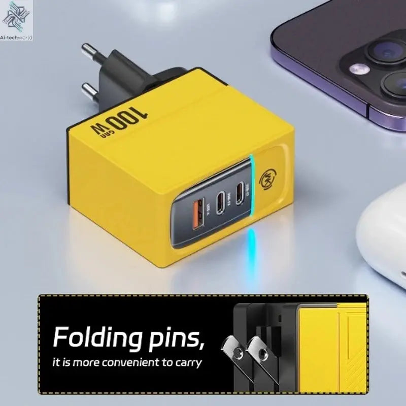 WEKOME GaN 100W Charger High Speed Fast Charging Type C Charger for Xiaomi 13 Samsung s23 ultra iPhone 15 pro max Macbook Pro Ai-TechWorld 