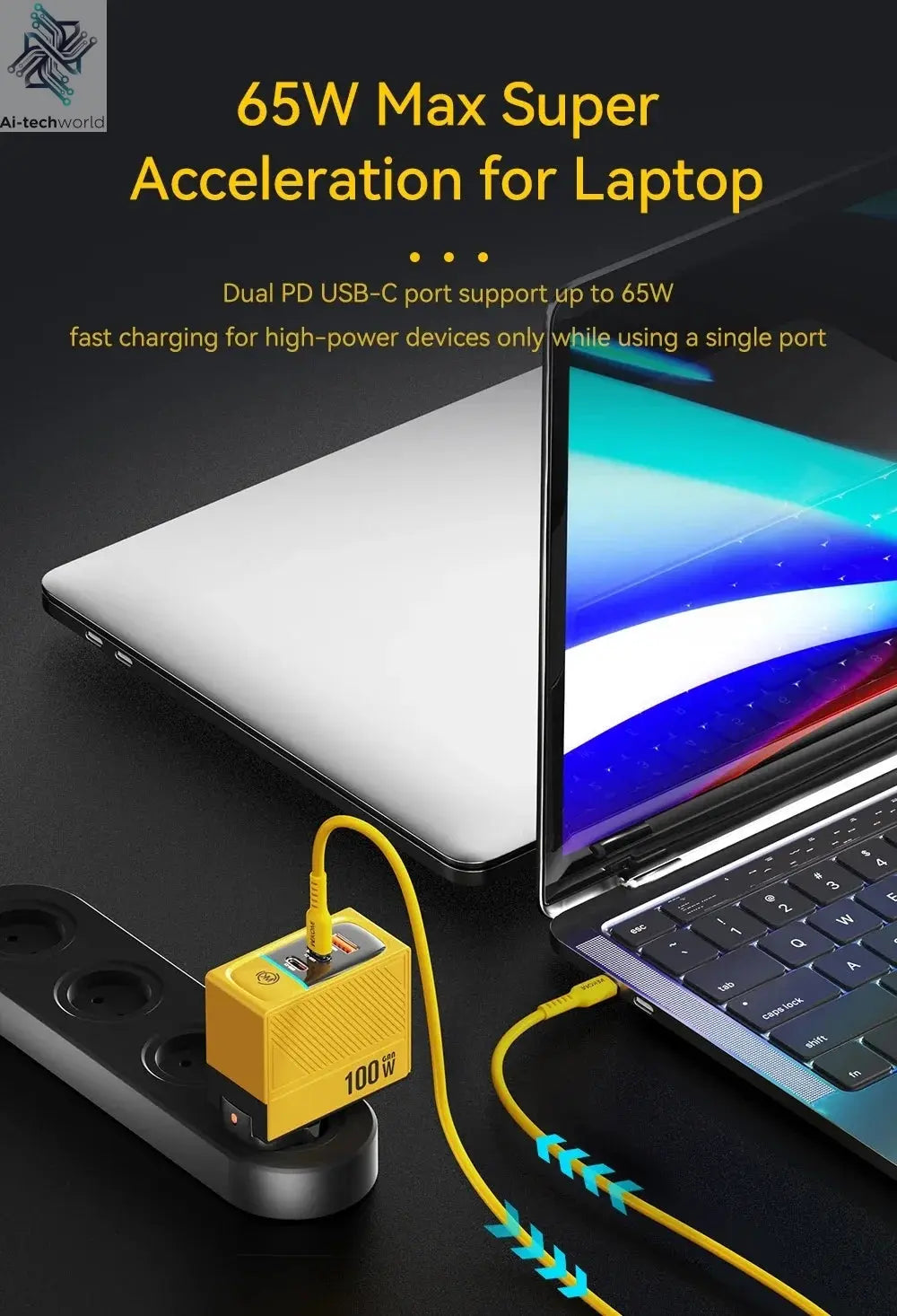 WEKOME GaN 100W Charger High Speed Fast Charging Type C Charger for Xiaomi 13 Samsung s23 ultra iPhone 15 pro max Macbook Pro Ai-TechWorld 
