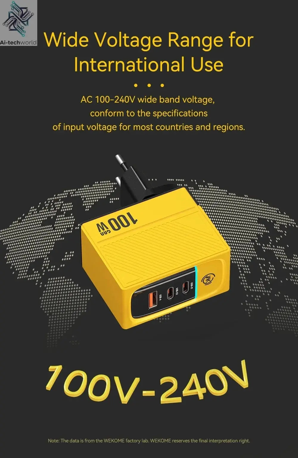 WEKOME GaN 100W Charger High Speed Fast Charging Type C Charger for Xiaomi 13 Samsung s23 ultra iPhone 15 pro max Macbook Pro Ai-TechWorld 