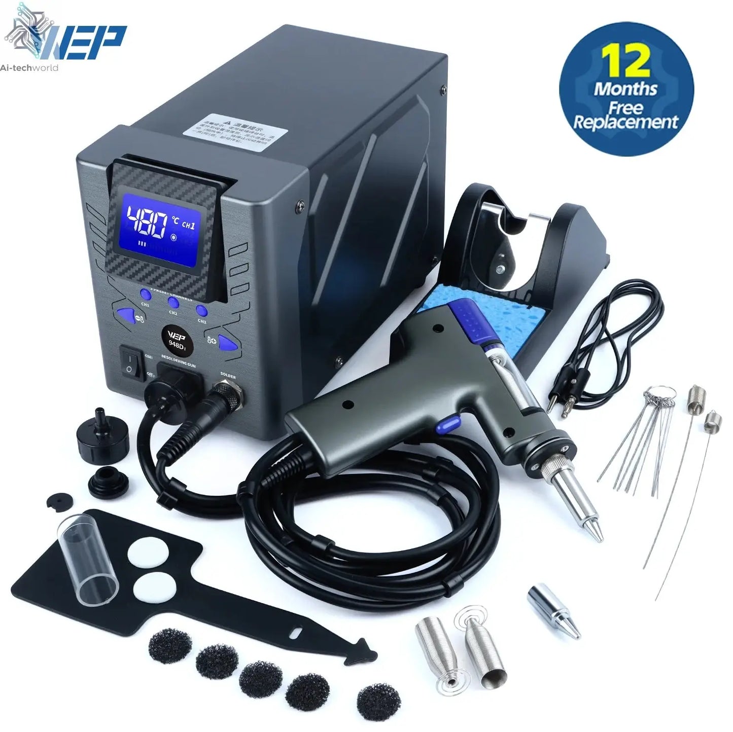 WEP Suction Tin Gun Soldering Station 90W 110W Digital BGA Soldering Suction, Vacuum Precise Temperature ºC/°F display, Sleep - Ai-TechWorld