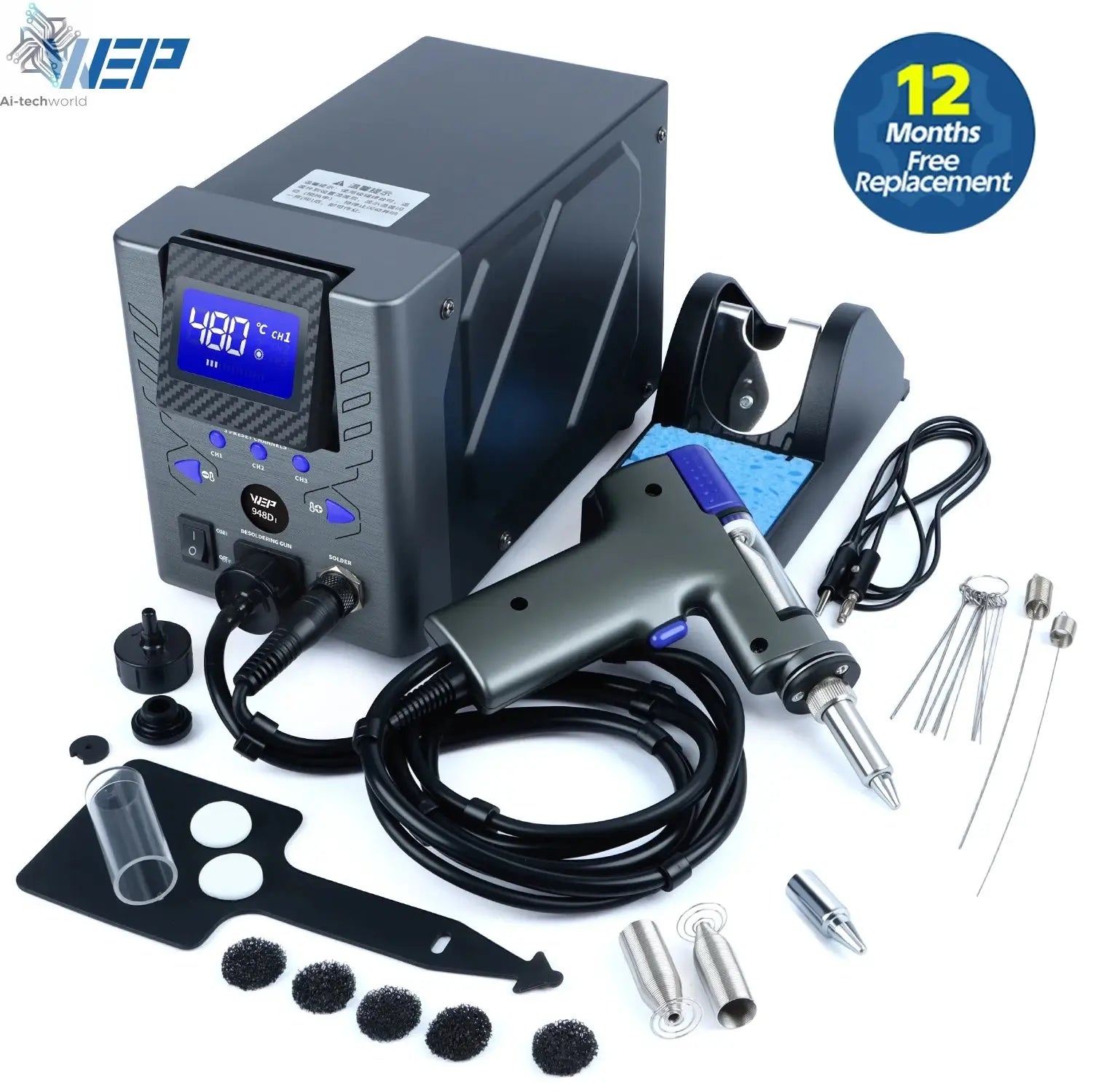 WEP Suction Tin Gun Soldering Station 90W 110W Digital BGA Soldering Suction, Vacuum Precise Temperature ºC/°F display, Sleep - Ai-TechWorld
