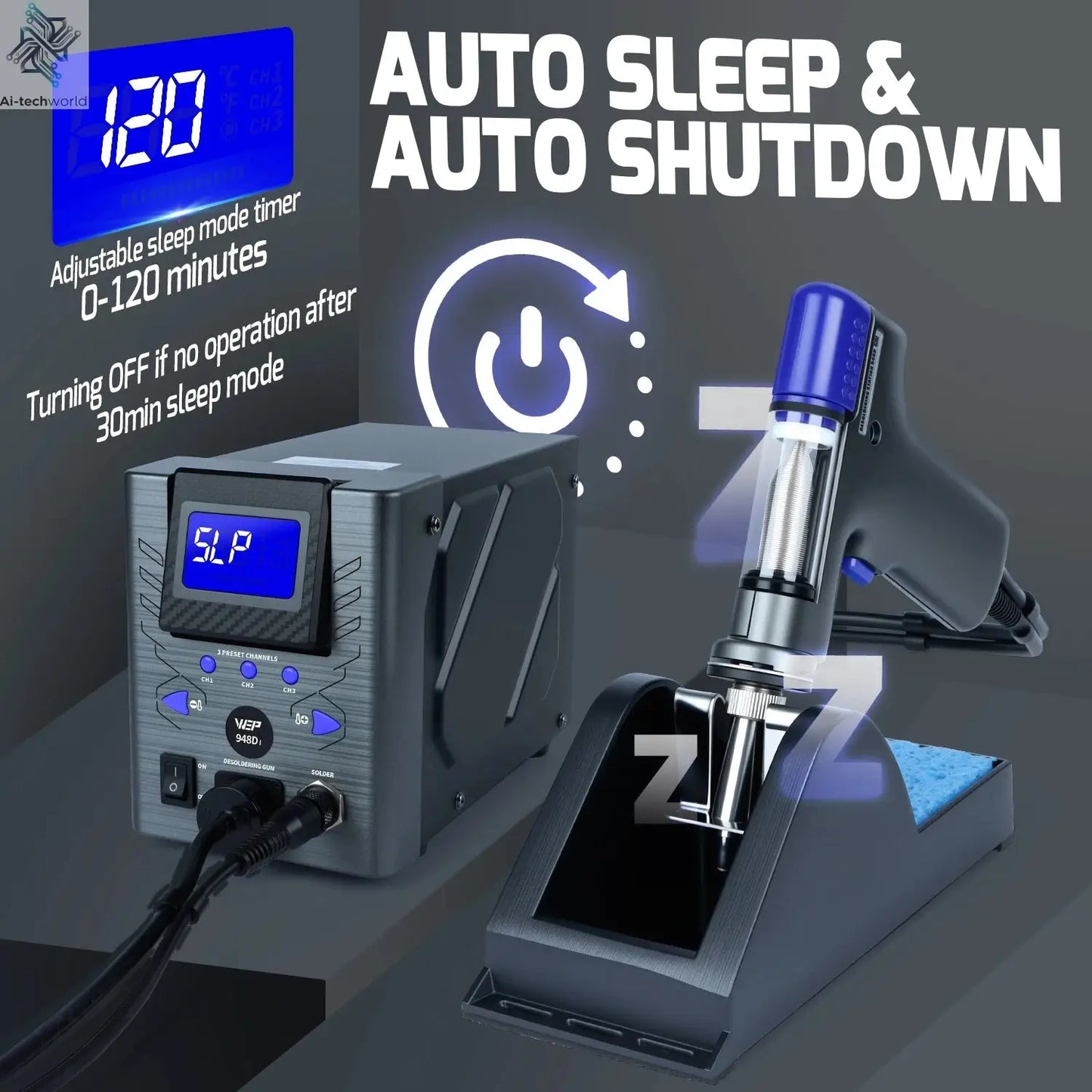 WEP Suction Tin Gun Soldering Station 90W 110W Digital BGA Soldering Suction, Vacuum Precise Temperature ºC/°F display, Sleep - Ai-TechWorld