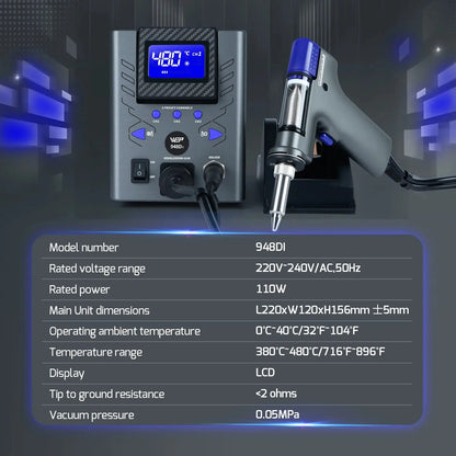 WEP Suction Tin Gun Soldering Station 90W 110W Digital BGA Soldering Suction, Vacuum Precise Temperature ºC/°F display, Sleep - Ai-TechWorld