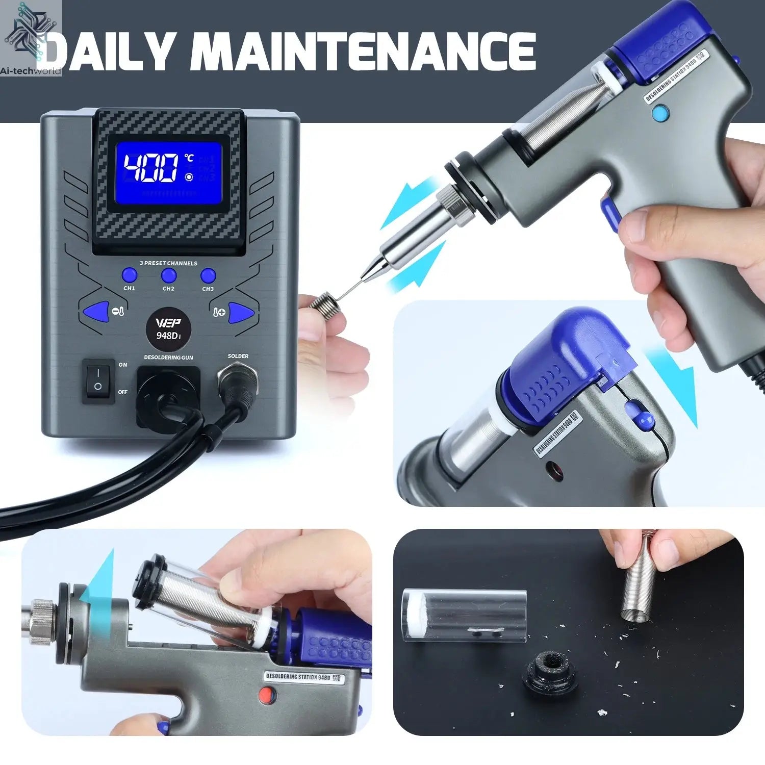 WEP Suction Tin Gun Soldering Station 90W 110W Digital BGA Soldering Suction, Vacuum Precise Temperature ºC/°F display, Sleep - Ai-TechWorld
