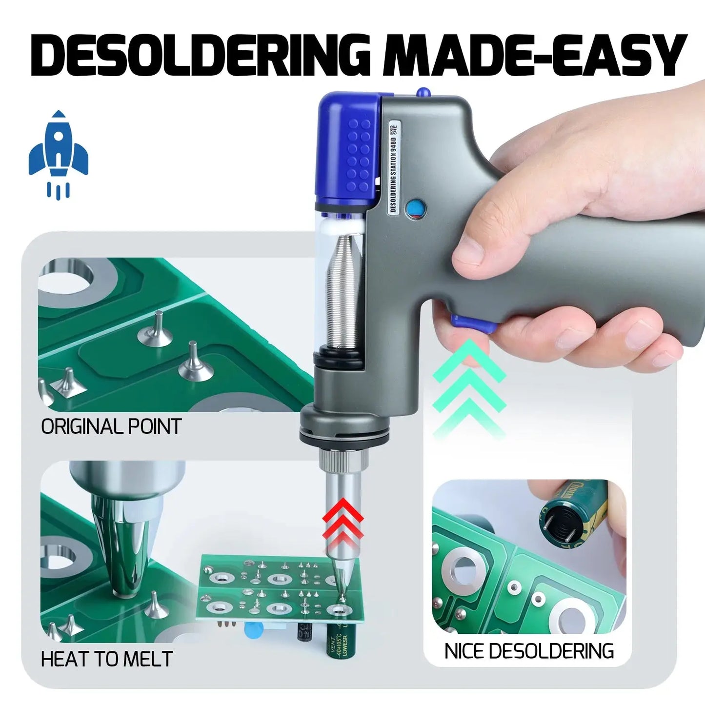 WEP Suction Tin Gun Soldering Station 90W 110W Digital BGA Soldering Suction, Vacuum Precise Temperature ºC/°F display, Sleep - Ai-TechWorld